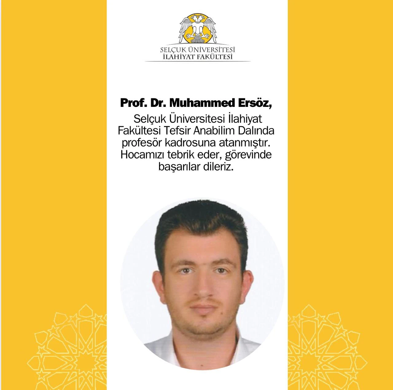 Yeni Profesörümüz Prof. Dr. Muhammed Ersöz